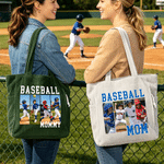 Personalised Baseball Mum 4 Photos Collage Classic Corduroy Tote Bag with Name and Title Daily Use Shopping Game Day Gift for Mum Gran
