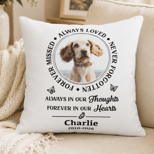 Personalized Pet Photo Memorial Quote Soft Throw Pillow Cover with Name and Year Sofa Couch Decor Sympathy Pet Loss Gift for Pet Owners