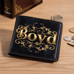 Personalized Retro Gold Floral Pattern Name Foldable PU Leather Wallet Daily Use Anniversary Birthday Gift for Husband Dad