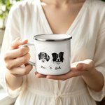 Personalised Black and White Pet Portrait 12 oz Enamel Mug with 1-3 Names Daily Use Birthday Gift for Cat Dog Pet Lovers