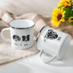 Personalised Black and White Pet Portrait 12 oz Enamel Mug with 1-3 Names Daily Use Birthday Gift for Cat Dog Pet Lovers