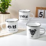 Personalised Black and White Pet Portrait 12 oz Enamel Mug with 1-3 Names Daily Use Birthday Gift for Cat Dog Pet Lovers