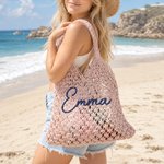 Personalised Crochet Cotton Rope Tote Bag with Name Reusable Beach Travel Accessory Daily Use Birthday Gift for Women Besties