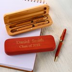 Personlig dubbel träkulspetspenna med graverad text och träfodral Födelsedag Tack Present till lärare Colloeague