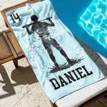 Personalised Muticolour Baseball Silhouette Microfiber Beach Towel with Name Summer Vacation Travel Gift for Teenagers Sports Lovers