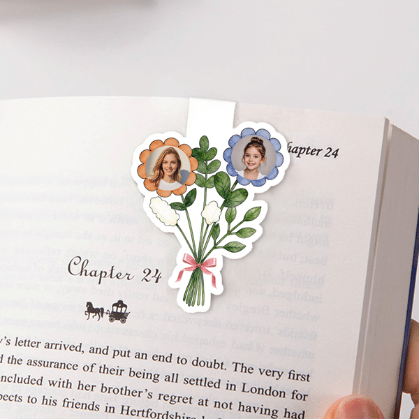 Personalized 1-7 Photo Flower Bouquet Magnetic Bookmark Clip Birthday Gift for Grandma Bookworms Reading Lovers