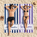 Personalised Multicolour Stripe Name Quick Dry Microfiber Beach Towel and Drawstring Bag Set Vacation Birthday Gift for Family Friends