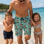 Personalised Palm Trees Beach Shorts with Pet Photo and Drawstring Summer Travel Vacation Essential Birthday Gift for Men Pet Lovers