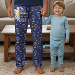 Personalised Line Art Cartoon Kid Character Soft Skin-Friendly Pyjama Bottoms with 1-16 Names and Nickname Daily Use Birthday Gift for Dad Mum