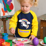 Personalised Cartoon Fantasy Unicorn Kid Painting Baking Long Sleeve Apron with Name and Front Pocket Outdoor Activities Birthday Gift for Kids
