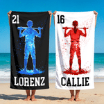 Personalised Muticolour Baseball Silhouette Microfiber Beach Towel with Name Summer Vacation Travel Gift for Teenagers Sports Lovers
