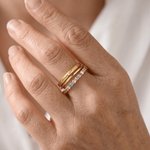 Personalized 1-12 Birthstones Linked Triple Stacking Ring with Name Daily Wear Birthday Gift for Grandma Mother Woman