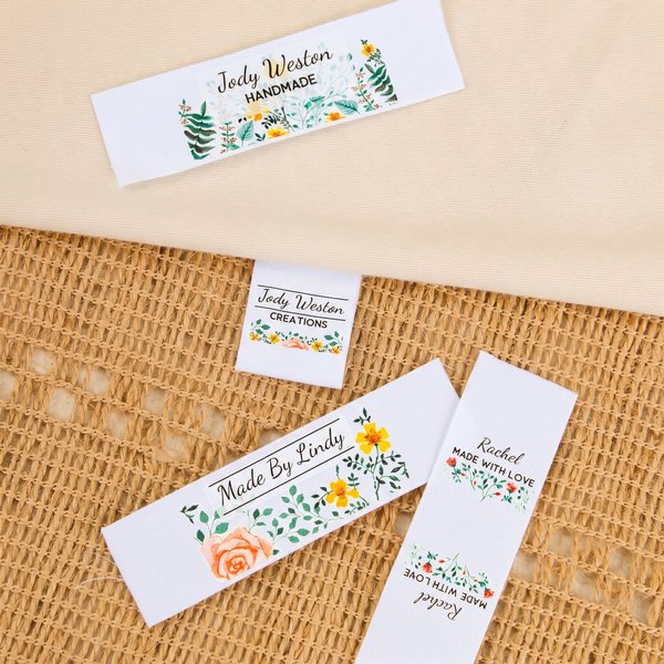 Personalizada Acuarela Floral 100% Algodón 50 Pzs Etiquetas para Coser con Nombre Ropa Hecho a Mano Regalo de Cumpleaños para Amantes de las Manualidades de Punto DIY