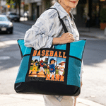 Personalized Bow Baseball Photos Large Tote Bag with Name Number Title and Mesh Pockets Daily Use Travel Birthday Gift for Women Baseball Lovers