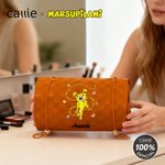 Spersonalizowana torba do makijażu ze skóry PU Marsupilami w żółte cętki z imieniem Niezbędny prezent urodzinowy dla kobiet | Callie × Marsupilami®