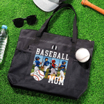 Personalized Bow Baseball Photos Large Tote Bag with Name Number Title and Mesh Pockets Daily Use Travel Birthday Gift for Women Baseball Lovers