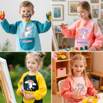 Personalised Cartoon Fantasy Unicorn Kid Painting Baking Long Sleeve Apron with Name and Front Pocket Outdoor Activities Birthday Gift for Kids
