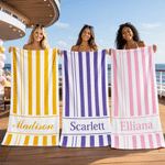 Personalised Multicolour Stripe Name Quick Dry Microfiber Beach Towel and Drawstring Bag Set Vacation Birthday Gift for Family Friends