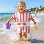 Personalised Multicolour Stripe Soft Quick Dry Hooded Beach Towel with Name Beach Party Summer Holiday Gift for Kids