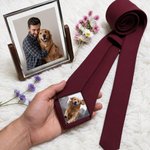 Personalized Pet Photo Patch Tie with Name and Gift Box Birthday Anniversary Father's Day Gift for Man Pet Lover