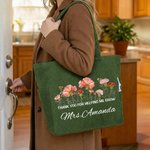 Personalised Birth Flower Thank You for Helping Me Grow Large Capacity Tote Bag with Name Daily Use Birthday Gift for Teacher