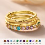 Personalized 1-12 Birthstones Linked Triple Stacking Ring with Name Daily Wear Birthday Gift for Grandma Mother Woman