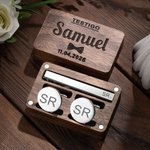 Set de gemelos y pasador de corbata personalizados con grabado y estuche de madera regalo de boda cumpleaños para hombre y testigos