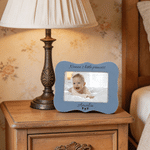 Personalized Light Blue Vintage Wavy Wooden Photo Frame with Text Home Decor Birthday Family Sentimental Gift for Parents Grandparents