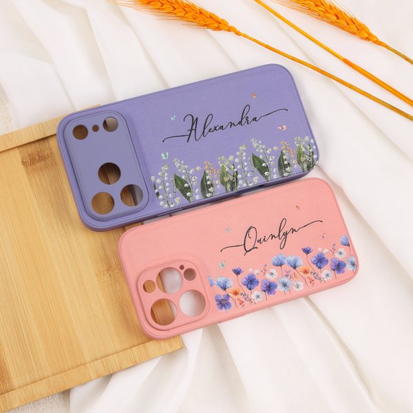 Personalized Colourful Birth Flower Durable Phone Case with Name for iPhone Daily Use Anniversary Birthday Gift for Woman