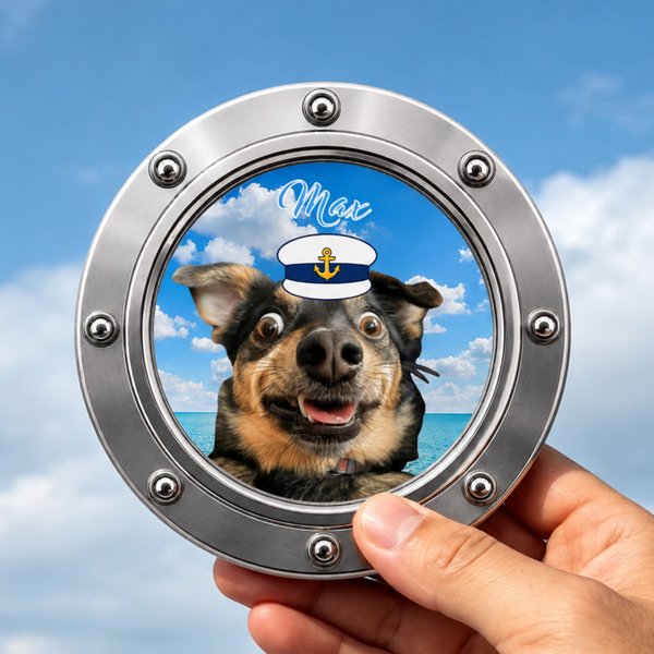 Personalized Round Porthole Fridge Magnet with Pet Photo and Name Home Decor Cruise Vacation Summer Travel Gift for Pet Lovers