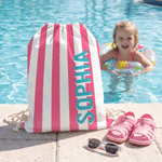 Personalised Multicolour Stripes Drawstring Bag with Name Travel Beach Use Birthday Summer Holiday Gift for Kids Family