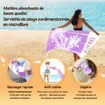 Serviette de plage personnalisée avec nom - Motif de palmier et séchage rapide - Cadeau d'anniversaire pour les femmes et les filles
