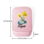 Personalised Birth Flower Birthstone PU Leather Jewellery Box with Name and LED Light Makeup Mirror Birthday Anniversary Gift for Women