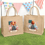 Personalized Rainbow Blackboard Cartoon Character Back View Jute Tote Bag with Name Daily Use Back to School Gift for Girls Boys