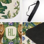 Personalized Chinoiserie Lion Floral Leaf Monogram Non-Slip Mahjong Mat with Storage Bag Game Night Birthday Gift for Mahjong Lover