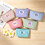 Personalized Colour Stripes Makeup Bag Tote Bag Set with Initial and Name Daily Use Travel Birthday Gift for Woman Bridesmaid