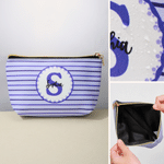 Personalized Colour Stripes Makeup Bag Tote Bag Set with Initial and Name Daily Use Travel Birthday Gift for Woman Bridesmaid