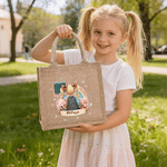 Personalized Rainbow Blackboard Cartoon Character Back View Jute Tote Bag with Name Daily Use Back to School Gift for Girls Boys