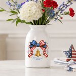 Personalized American Flag Bow Bell 250th Anniversary Ceramic Flower Vase with Name Independence Day Anniversary Gift for Family Friends