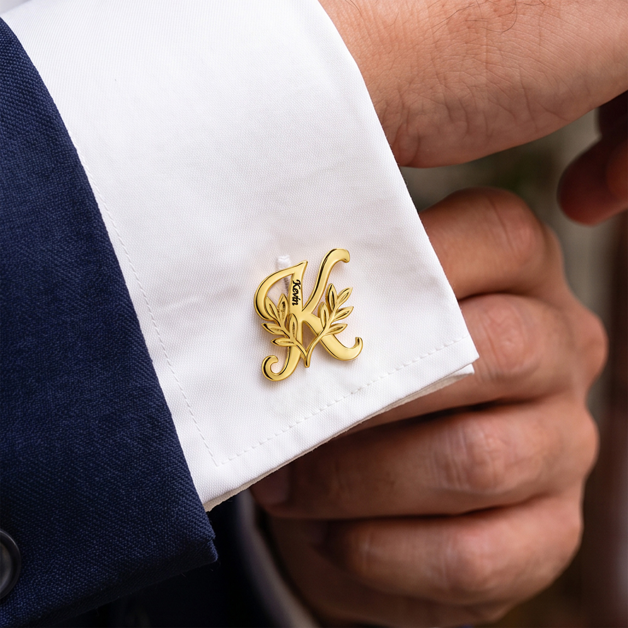 Custom Laurel Initial Men’s Cufflinks | Engraved with Name Anniversary Birthday Gift for Best Man Husband