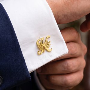 Personalized Laurel Letter Initial Cufflinks with Name Daily Use Anniversary Birthday Gift for Man Groom Husband