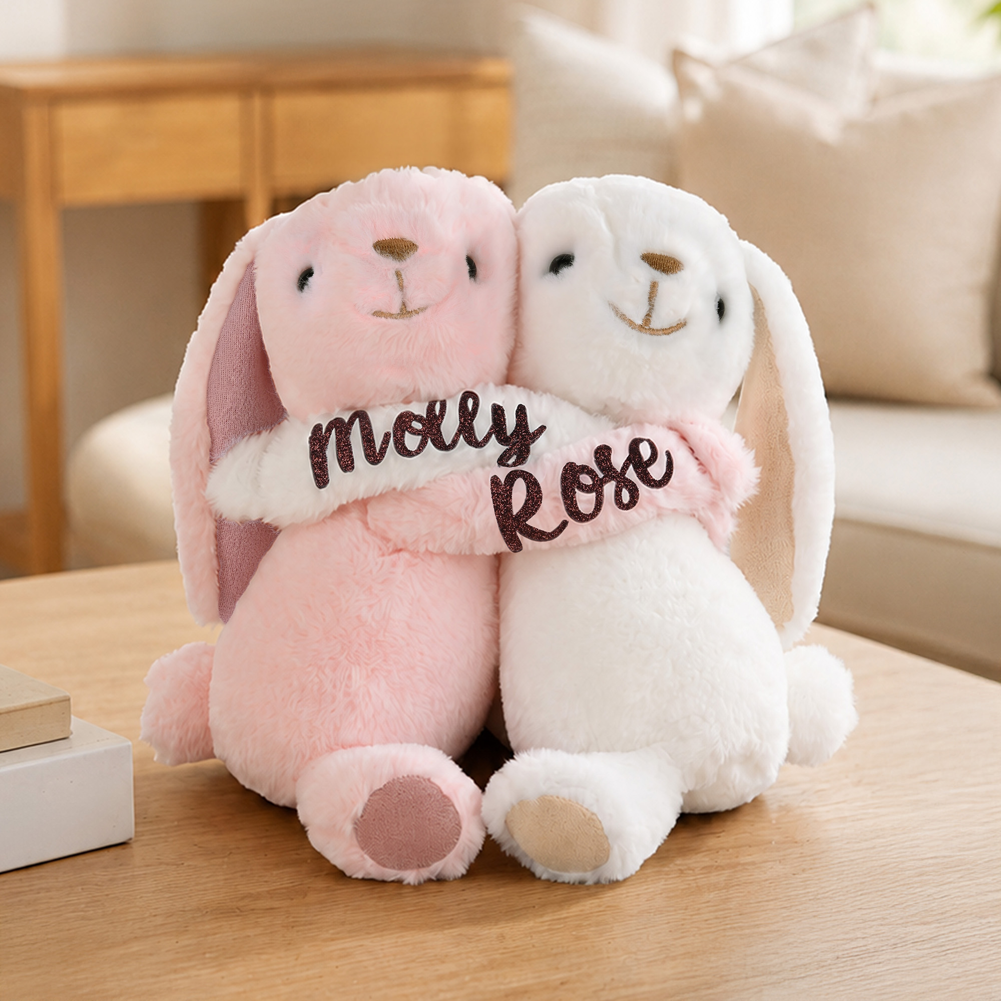 Personalisiertes Kuschelpärchen: Lavendelduftendes Hasenpüppchen mit Namen, teilbare Plüschtiere – Geschenk zum Hochzeitstag oder Geburtstag für beste Freunde oder Paare
