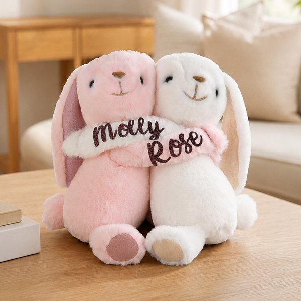Personalized Pair Hugging Lavender Scented Doll Bunny with Names Splitable Stuffed Toys Wedding Anniversary Birthday Gift for Bestie Couple