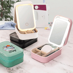 Personalised Birth Flower Birthstone PU Leather Jewellery Box with Name and LED Light Makeup Mirror Birthday Anniversary Gift for Women
