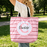 Personalized Colour Stripes Makeup Bag Tote Bag Set with Initial and Name Daily Use Travel Birthday Gift for Woman Bridesmaid