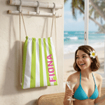 Personalised Multicolour Stripes Drawstring Bag with Name Travel Beach Use Birthday Summer Holiday Gift for Kids Family