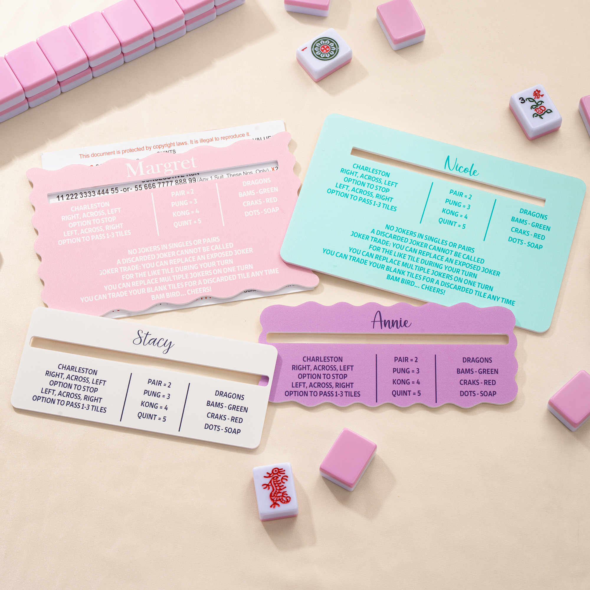 Personalisierter, mehrfarbiger Mahjong-Leser aus Acryl mit Namen und Spielregeln – für Mahjong-Abende, Mahjong-Gruppen und als Geburtstagsgeschenk für Mahjong-Fans