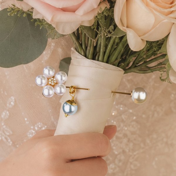 Personalized Wedding Bouquet Pearl Bead Brooch Pin with Text Something Blue Bridal Shower Wedding Gift for Bride