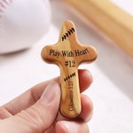 Personalised Baseball Pattern Portable Wooden Pocket Prayer Cross with Name Baptism Daily Prayer First Communion Gift for Baseball Players Christians