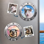 Personalized Round Porthole Fridge Magnet with Pet Photo and Name Home Decor Cruise Vacation Summer Travel Gift for Pet Lovers